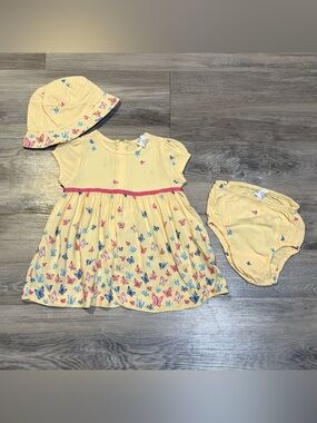 Vintage 90’s baby gap rayon matching butterfly dress bucket hat bloomers 3-6 mos